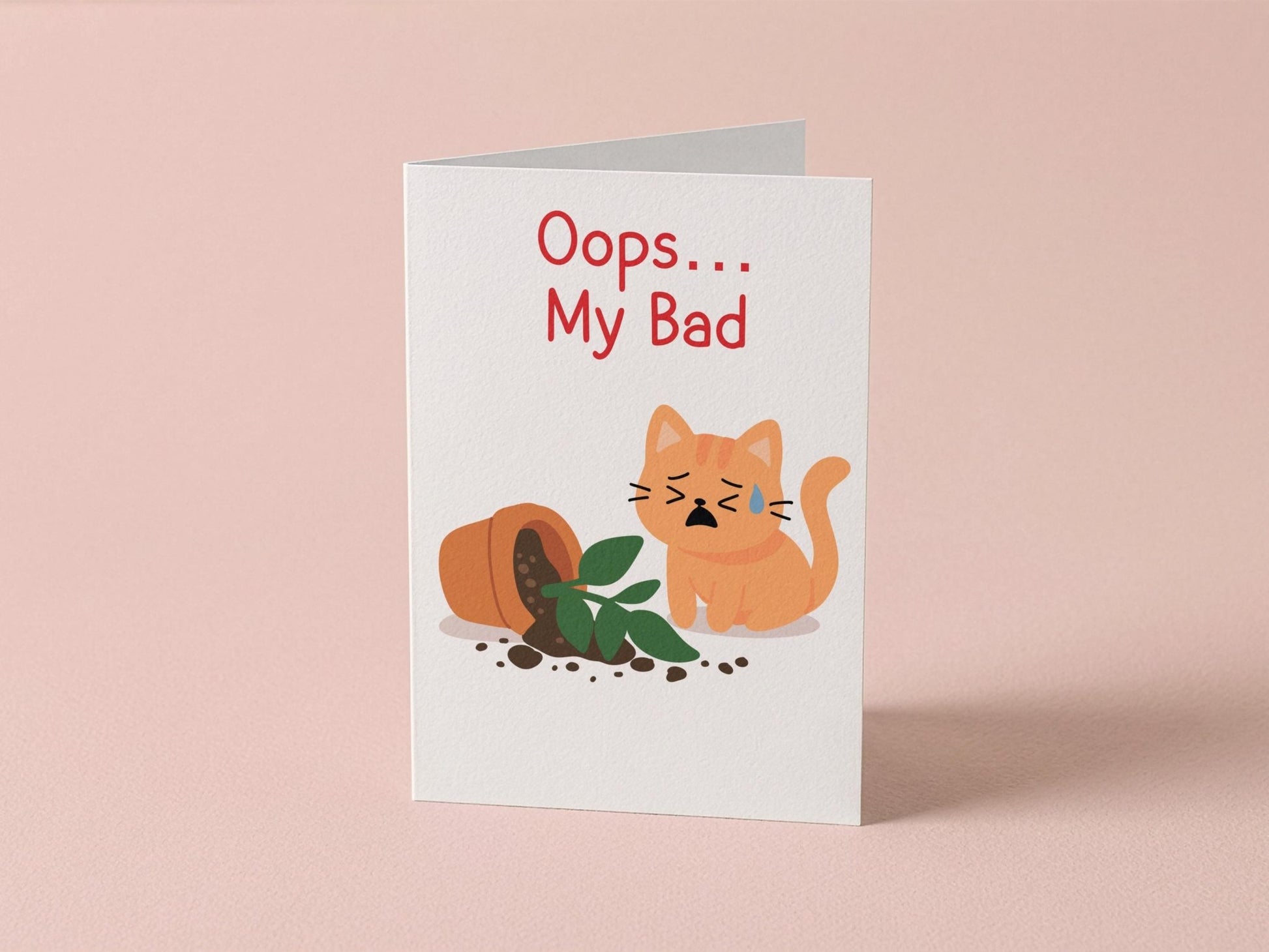 “Oops My Bad”, Cute Cat Sorry Card - Coquette Cloud Co