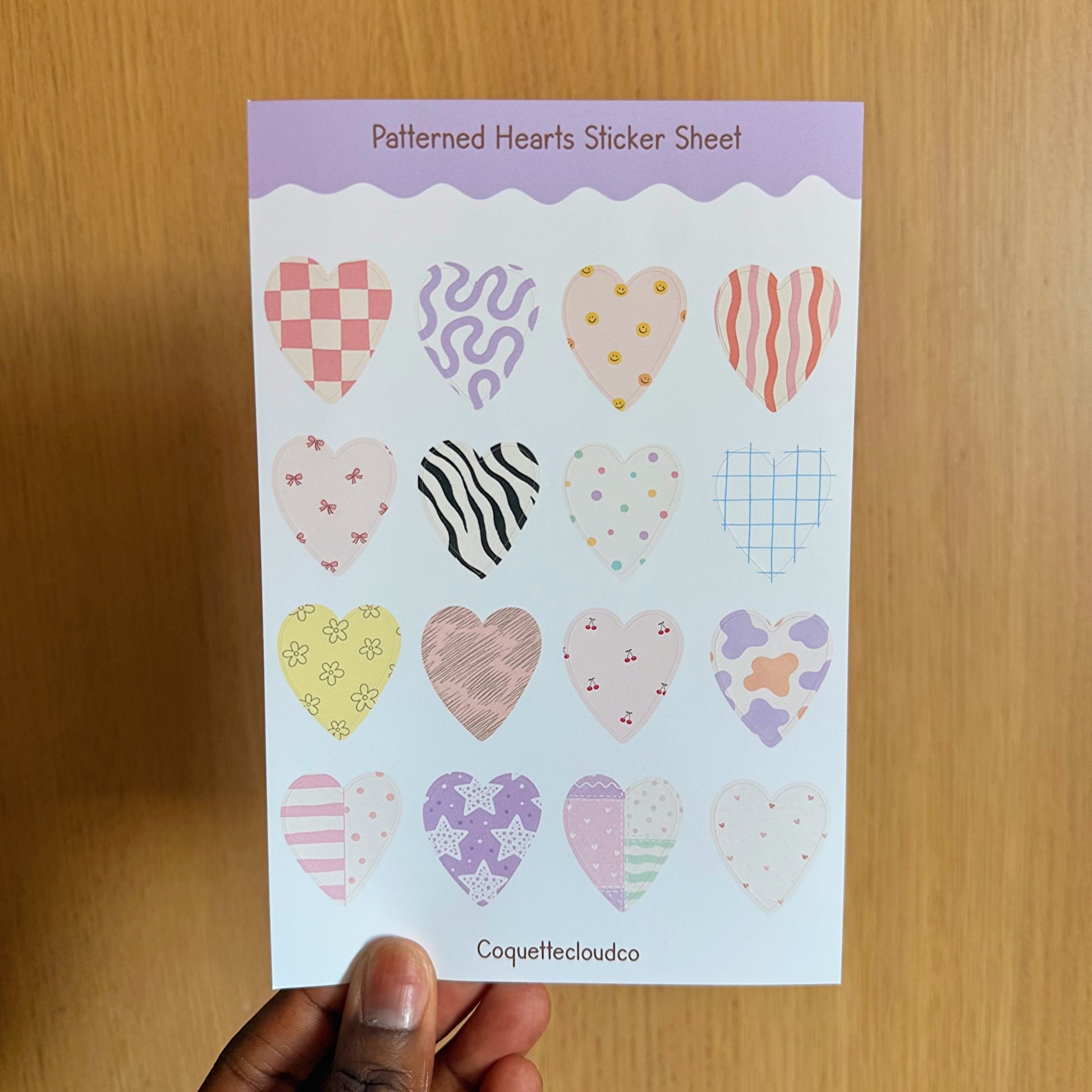 Patterned Hearts Sticker Sheet - Coquette Cloud Co