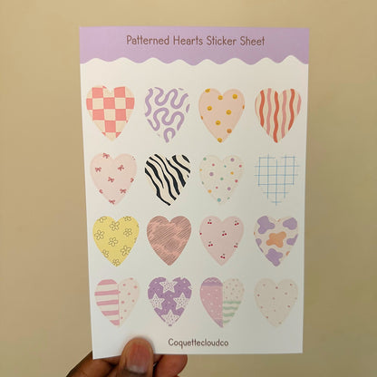 Patterned Hearts Sticker Sheet - Coquette Cloud Co