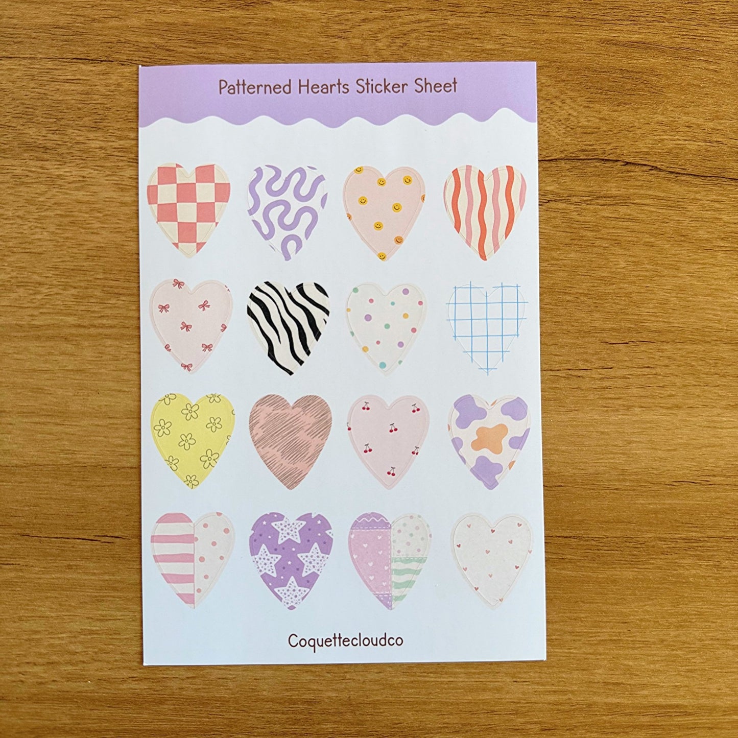 Patterned Hearts Sticker Sheet - Coquette Cloud Co