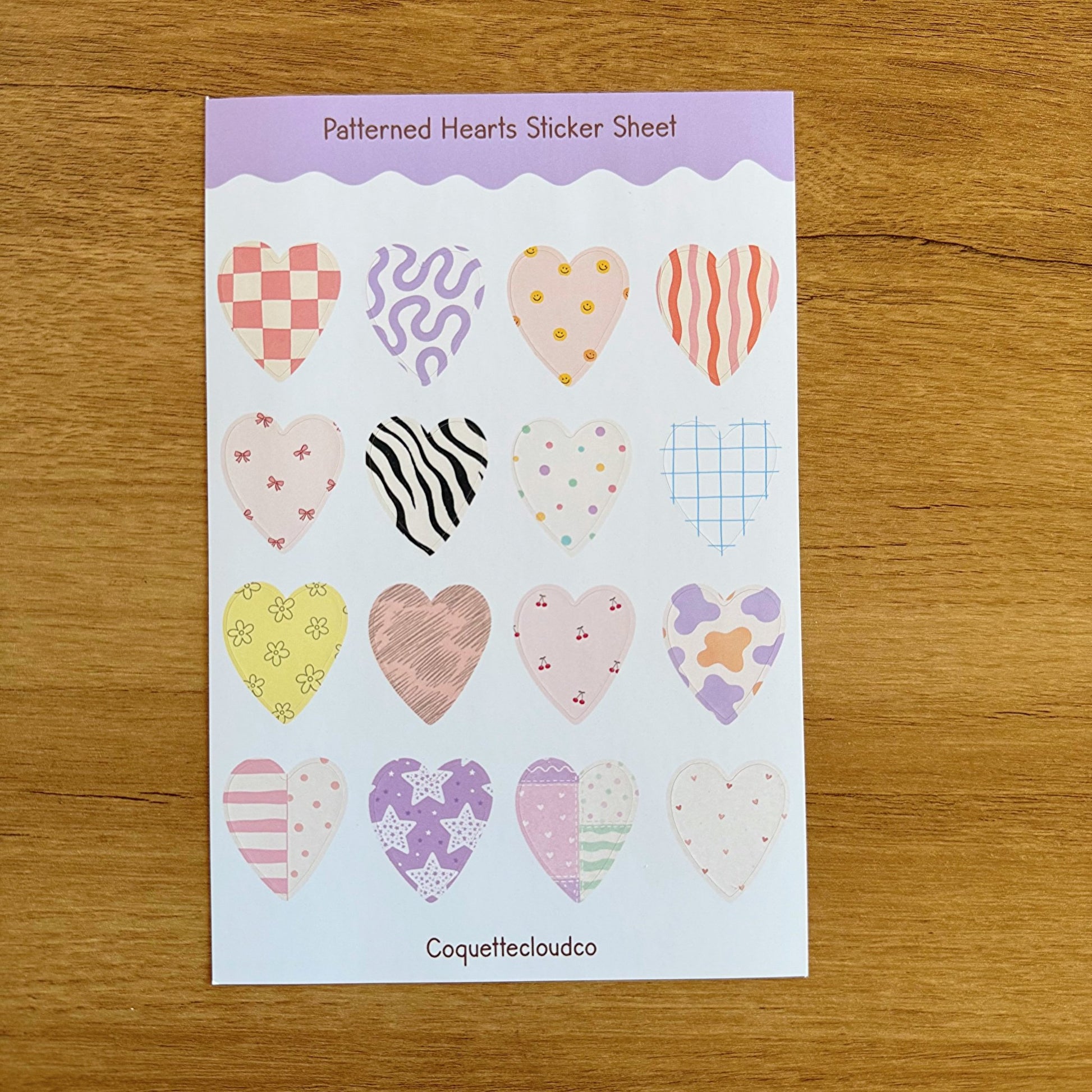 Patterned Hearts Sticker Sheet - Coquette Cloud Co
