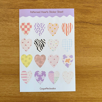 Patterned Hearts Sticker Sheet - Coquette Cloud Co