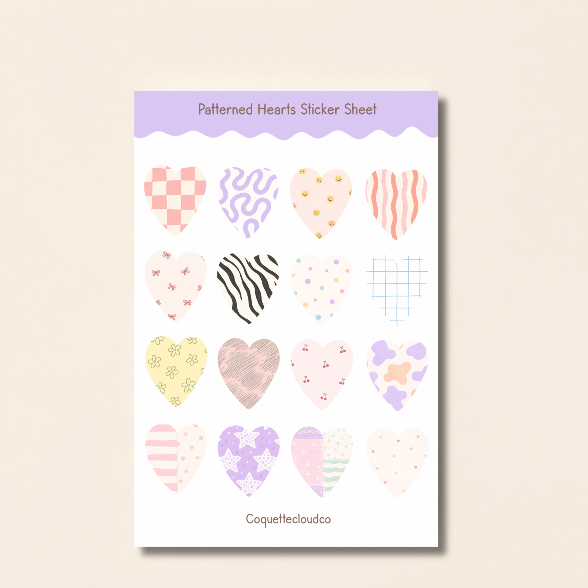 Patterned Hearts Sticker Sheet - Coquette Cloud Co