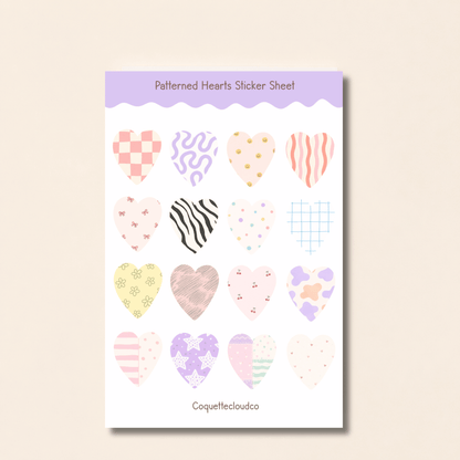 Patterned Hearts Sticker Sheet - Coquette Cloud Co