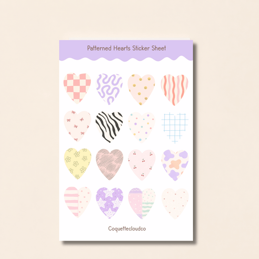 Patterned Hearts Sticker Sheet - Coquette Cloud Co