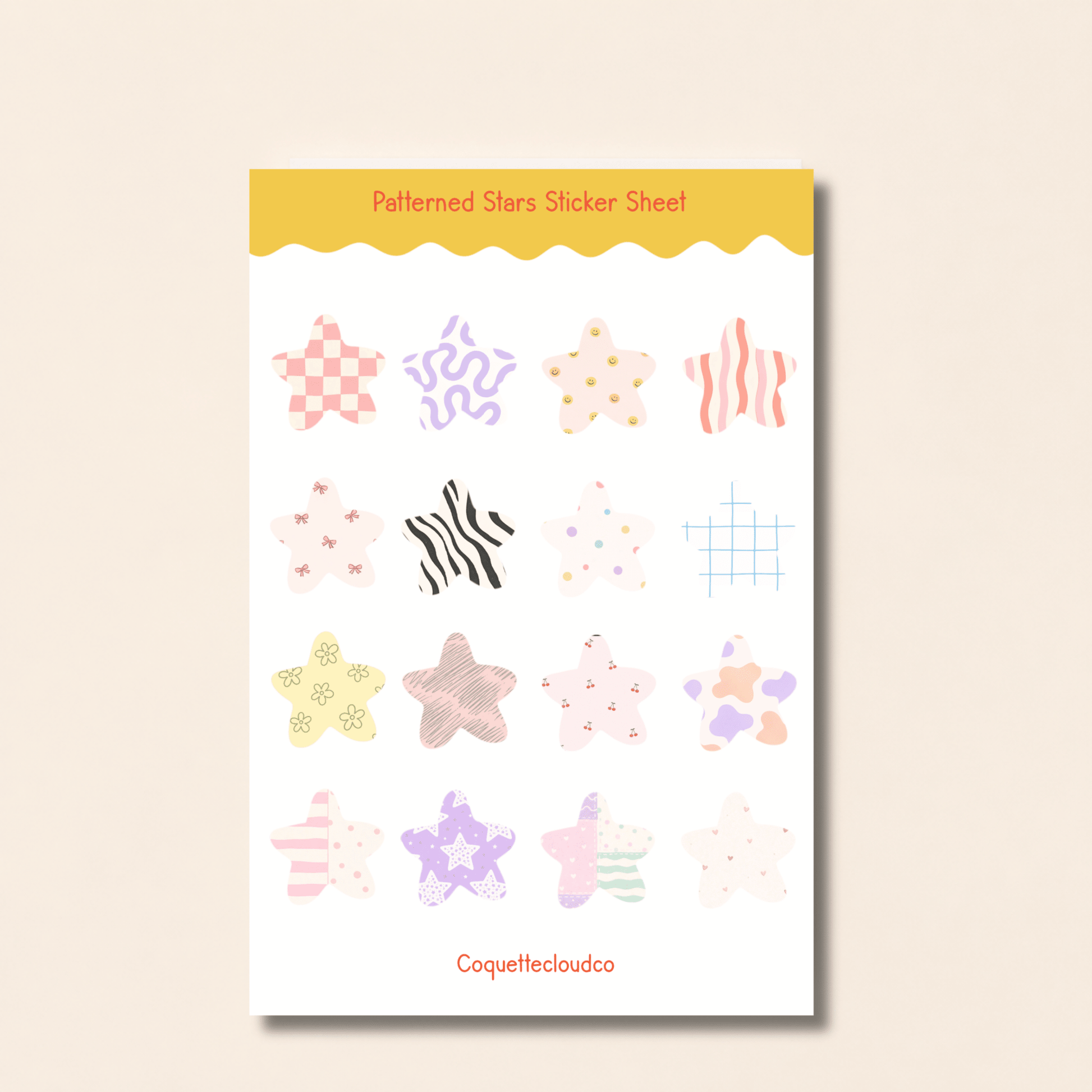 Patterned Stars Sticker Sheet - Coquette Cloud Co