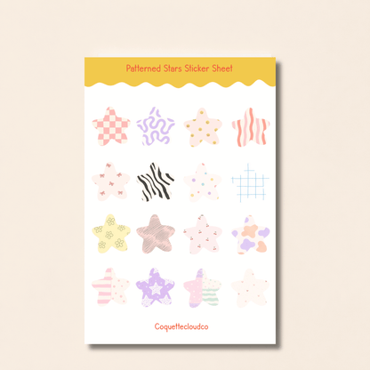 Patterned Stars Sticker Sheet - Coquette Cloud Co
