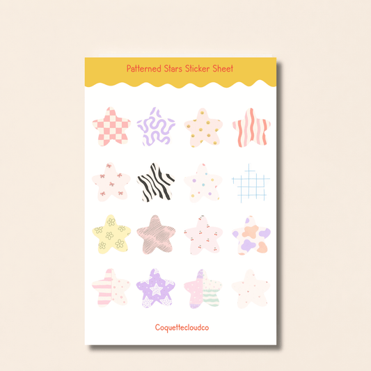 Patterned Stars Sticker Sheet - Coquette Cloud Co