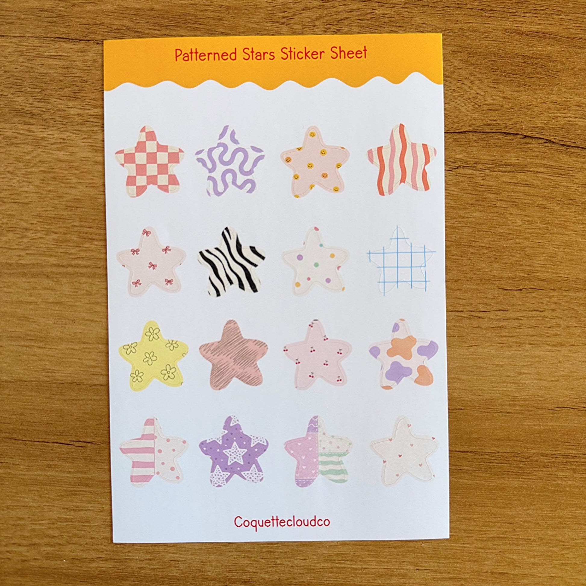 Patterned Stars Sticker Sheet - Coquette Cloud Co