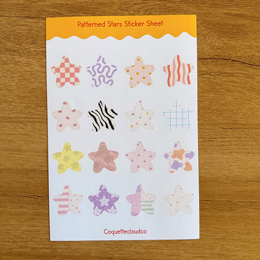 Patterned Stars Sticker Sheet - Coquette Cloud Co