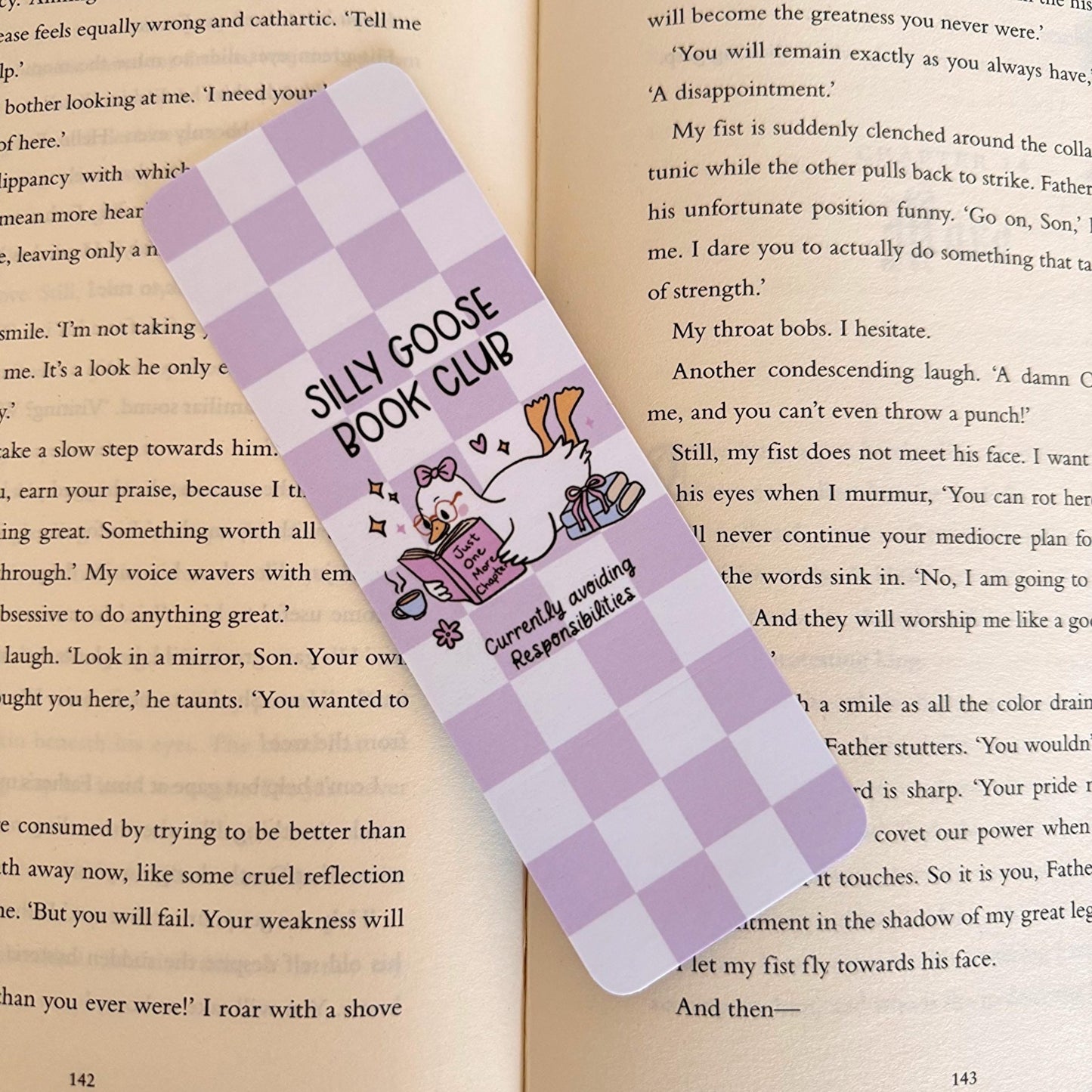 Pink Check Silly Goose Book Club Bookmark - Coquette Cloud Co