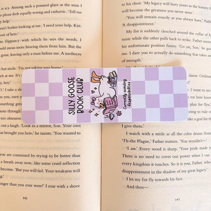 Pink Check Silly Goose Book Club Bookmark - Coquette Cloud Co