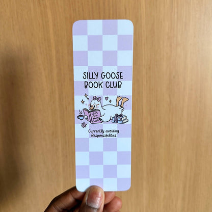 Pink Check Silly Goose Book Club Bookmark - Coquette Cloud Co