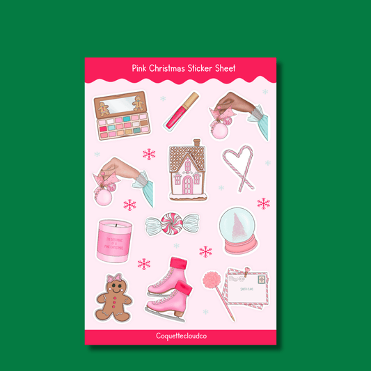 Pink Christmas Sticker Sheet - Coquette Cloud Co