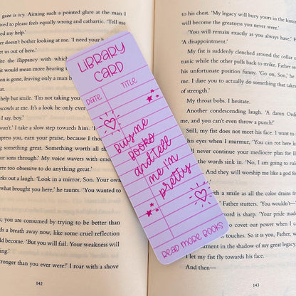 Pink Library Card Bookmark - Coquette Cloud Co