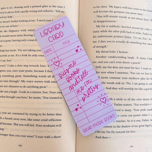 Pink Library Card Bookmark - Coquette Cloud Co