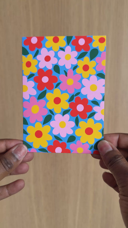 Colourful Floral Retro Flower Greeting Card