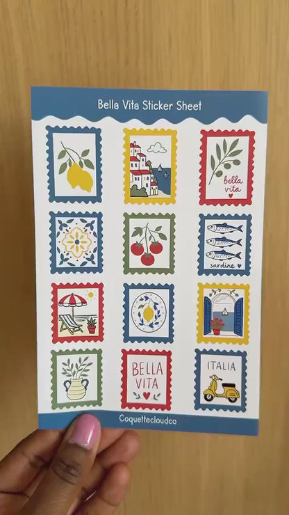 Bella Vita Sticker Sheet, Italian Summer Stickers, Mediterranean Planner Stickers, Coastal Scrapbook Sticker Pack