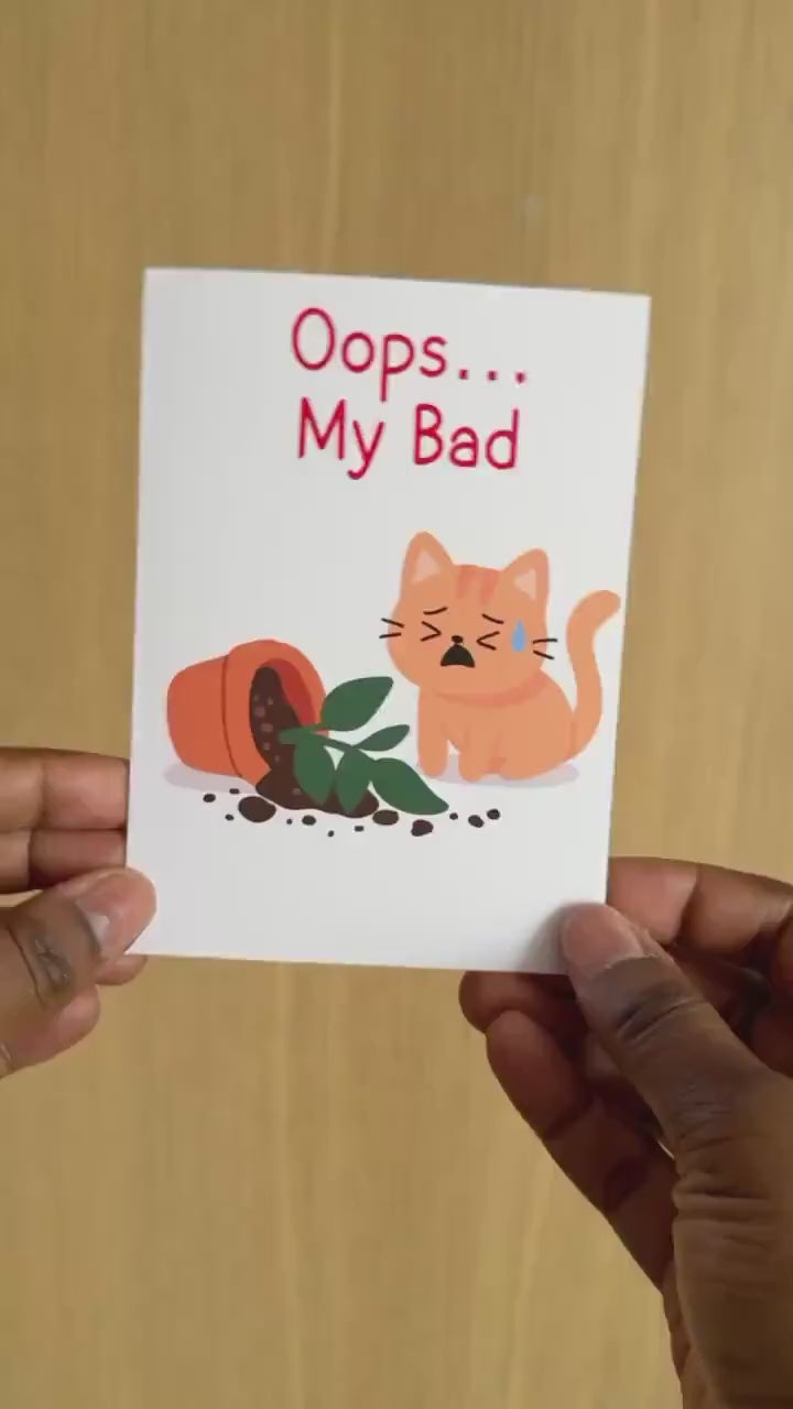 Funny Apology Card “Oops My Bad”, Cute Cat Sorry Card, Apology Card for Friend, Funny Sorry Card, Pet Lover Card, Cute Cat Greeting Card