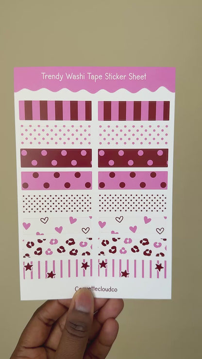Trendy Pink/Burgundy Washi Tape Sticker Sheet