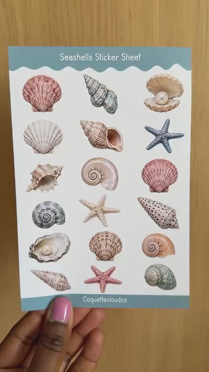 Seashell Sticker Sheet, Coastal Stickers, Beach Scrapbook Stickers, Ocean Journal Stickers, Summer Planner Decor