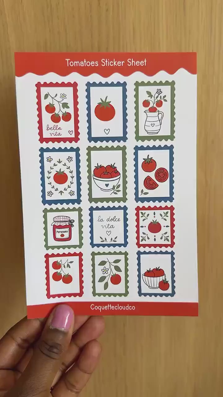 Tomato Sticker Sheet, Italian Summer Stickers, Bella Vita Planner Stickers, Mediterranean Scrapbook Sticker Pack