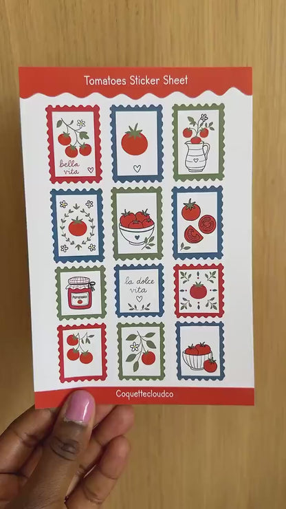 Tomato Sticker Sheet, Italian Summer Stickers, Bella Vita Planner Stickers, Mediterranean Scrapbook Sticker Pack