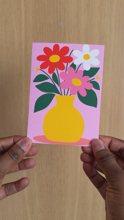 Floral Vase Colourful Flower Greeting Card