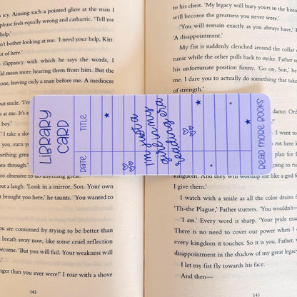 Purple Library Card Bookmark - Coquette Cloud Co