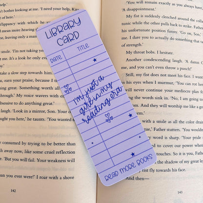 Purple Library Card Bookmark - Coquette Cloud Co