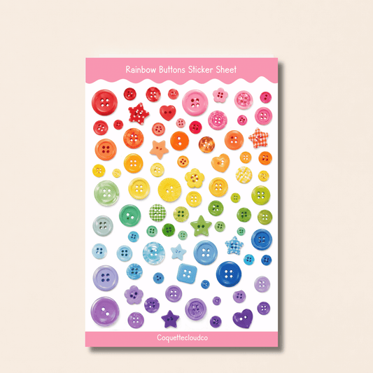 Rainbow Buttons Sticker Sheet - Coquette Cloud Co