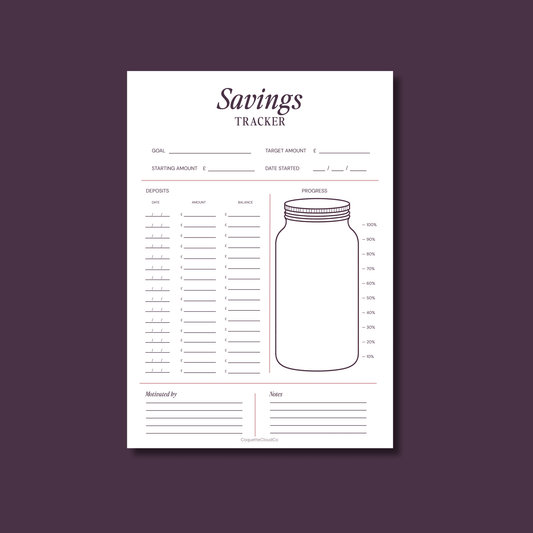 Savings Tracker - Coquette Cloud Co