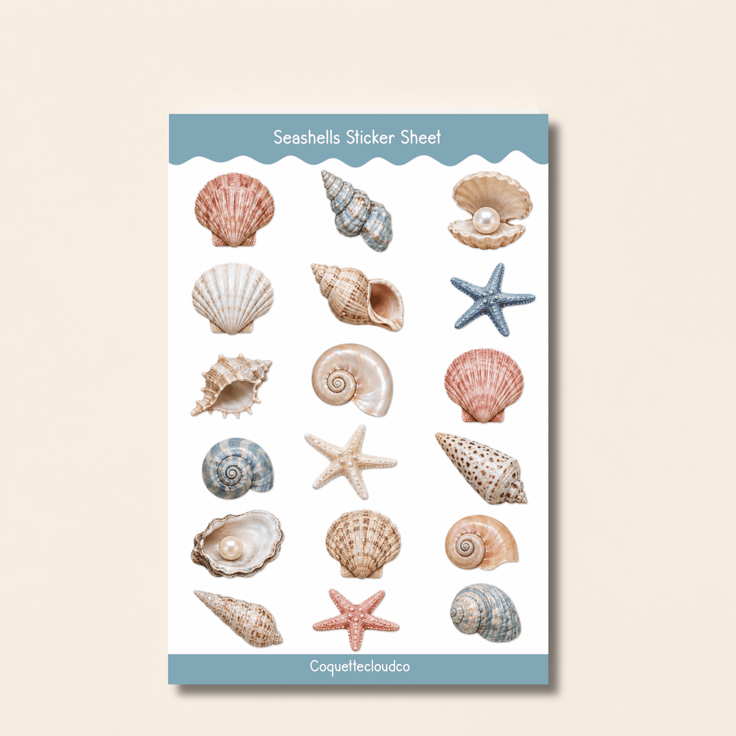 Seashell Coastal Sticker Sheet - Coquette Cloud Co