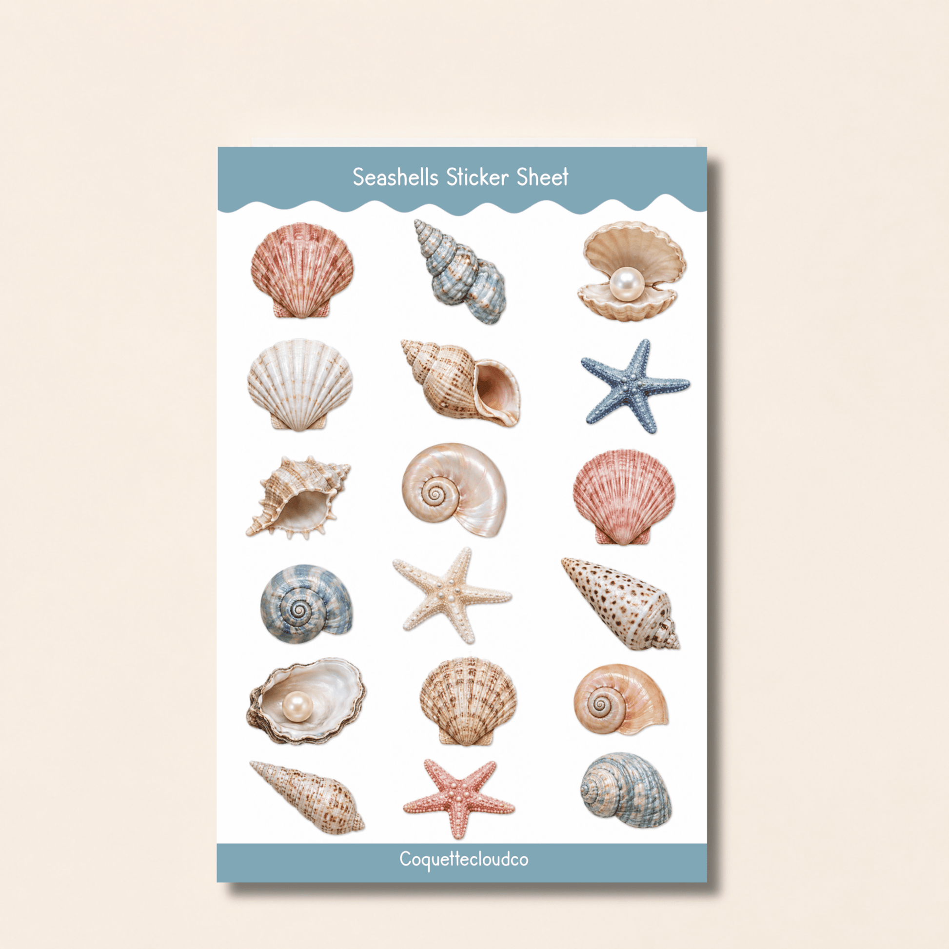 Seashell Coastal Sticker Sheet - Coquette Cloud Co