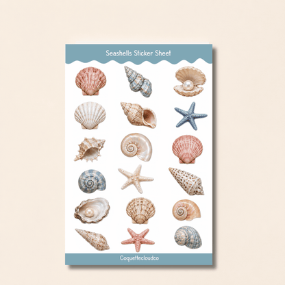 Seashell Coastal Sticker Sheet - Coquette Cloud Co