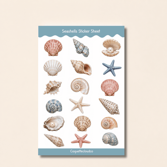 Seashell Coastal Sticker Sheet - Coquette Cloud Co