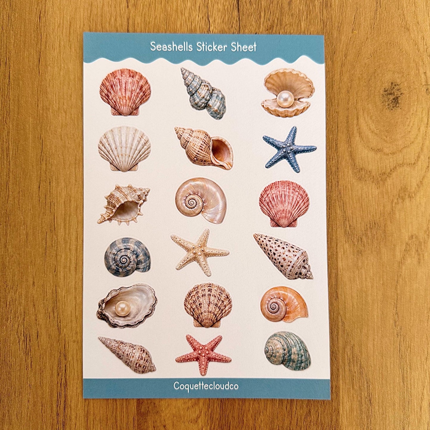 Seashell Coastal Sticker Sheet - Coquette Cloud Co