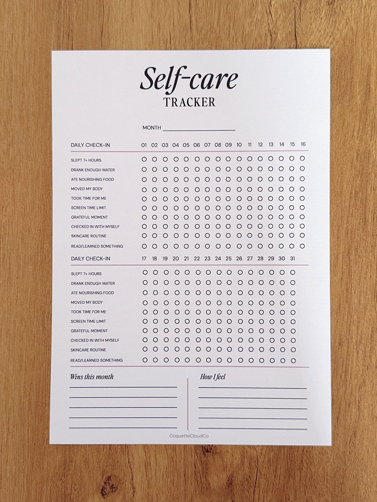 Self-care Tracker - Coquette Cloud Co