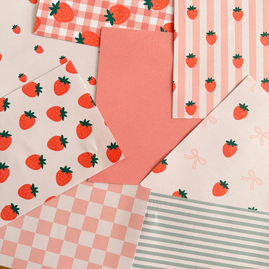Strawberry Scrapbook Paper Set A5 - Coquette Cloud Co