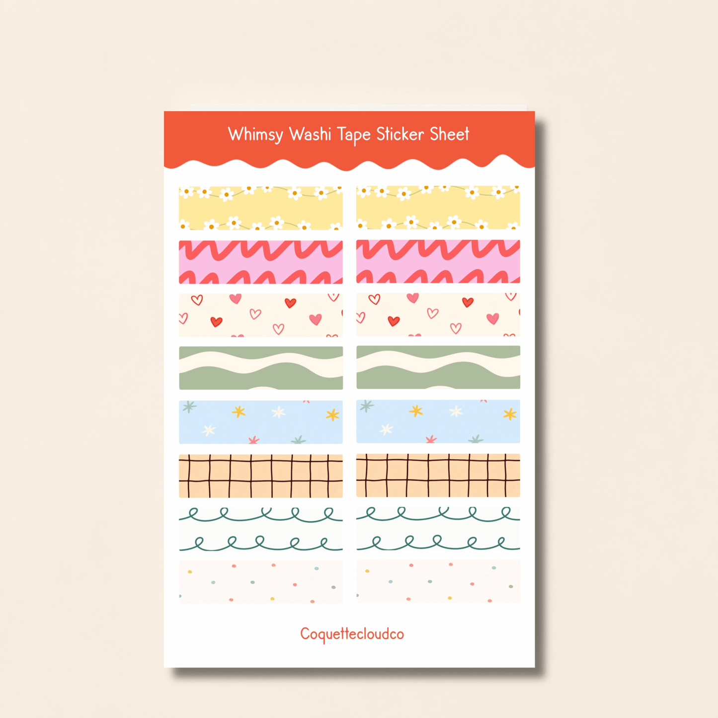 Whimsy Washi Tape Sticker Sheet - Coquette Cloud Co