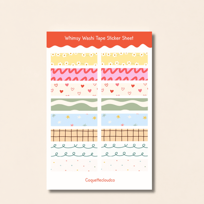 Whimsy Washi Tape Sticker Sheet - Coquette Cloud Co