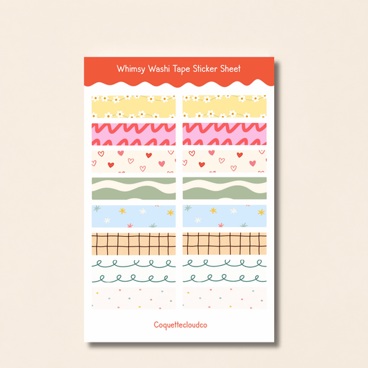 Whimsy Washi Tape Sticker Sheet - Coquette Cloud Co