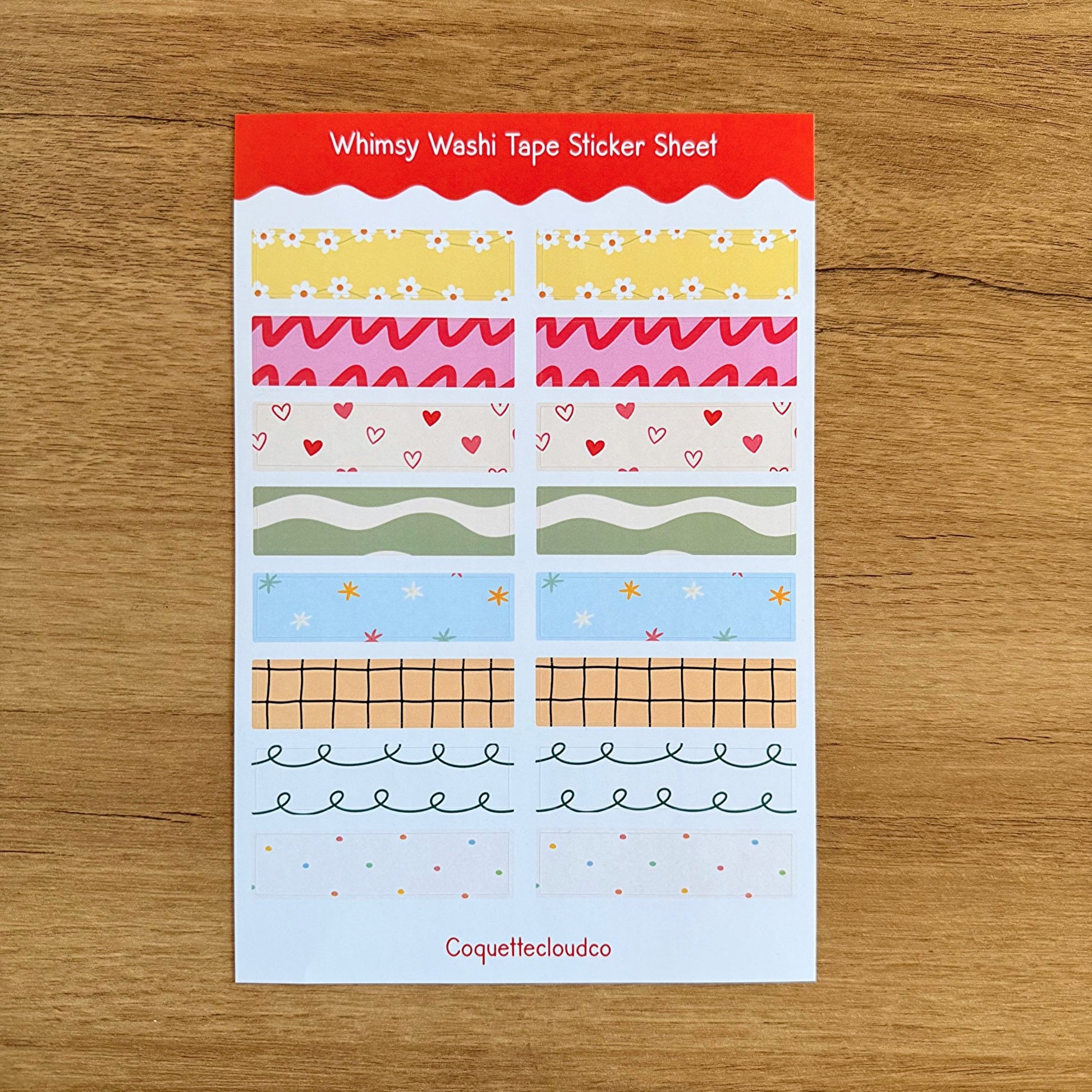 Whimsy Washi Tape Sticker Sheet - Coquette Cloud Co