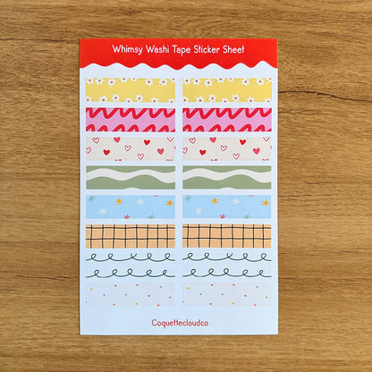 Whimsy Washi Tape Sticker Sheet - Coquette Cloud Co
