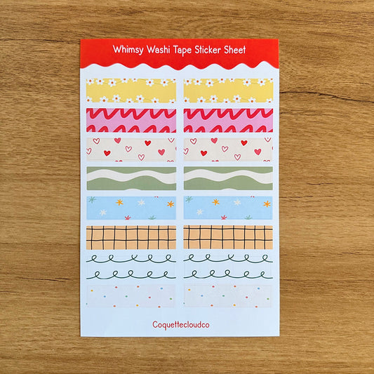Whimsy Washi Tape Sticker Sheet - Coquette Cloud Co