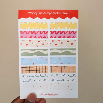 Whimsy Washi Tape Sticker Sheet - Coquette Cloud Co